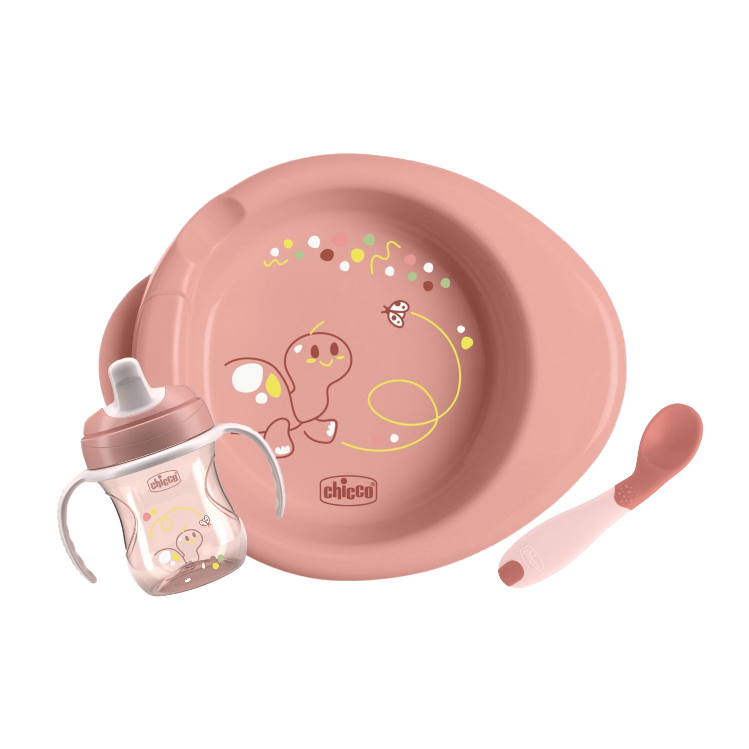 Дитячий набір для годування Chicco Set Prima Pappa, від 6 місяців, рожевий (поїльник-непроливайка, 1 шт + тарілка, 1 шт + ложка, 1 шт) (16200.15)